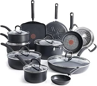 T-Fal Ultimate Hard Anodized Nonstick Pots and Pans Set 17 Piece, Nonstick Cookware Set with Fry Pan, Saucepans, Saute-Pan, Griddle, Dishwasher Safe, Black
