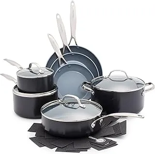 GreenPan Valencia Pro Ceramic Nonstick 11 Piece Cookware Set, Hard Anodized PFAS-Free Pots & Pans, Induction Ready, Compatible on All Cooktops, Dishwasher Safe, Oven Safe to 600F, Gray
