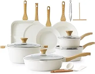 SENSARTE Nonstick Ceramic Cookware Set, 23 PCS Pots and Pans Non Toxic, PFAS & PFOA Free, Non Stick Healthy Kitchen Cooking Set with Stay-Cool Handles, White