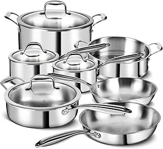 3 Ply Stainless Steel 11-Piece Cookware Set with Lids, Pots and Pans Kitchen Set, Non-Toxic, Induction, Oven, Dishwasher Safe, Professional Chef Quality