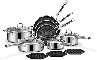 Pots and Pans Set Non Stick, 14 Pcs Hybrid Stainless Steel Cookware Sets, Non Stick Frying Pans, Saucepans, Saute Pan & Stock Pot, PFOA Free Kitchen Skillet,Induction Compatible