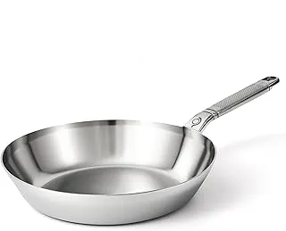 10 Inch Stainless Steel Frying Pan - Fully Clad Tri Ply Stainless Steel Pan with Heat Resistant Handle - Eggs, Omelettes - Coating-Free, Non Toxic Cookware, Induction, Dishwasher Safe