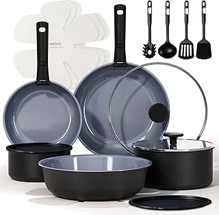 CAROTE 19PCS Ceramic Cookware Sets, Black and Gray, Pots and Pans Set Non Stick Non Toxic, Induction Cookware, Kitchen Cookware Sets, Pots Set for Healthy Cooking