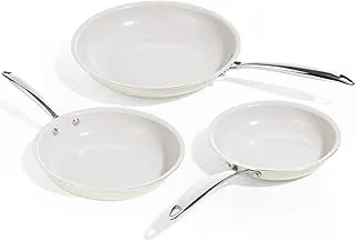 KITEXPERT Non Stick Frying Pans, Titanium Ceramic Skillet Set for Cooking, 8" 9.5" 11" Non Toxic Ceramic Pans with Stay Cool Handle, PFAS & PTFE & PFOA Free, Dishwasher and Oven Safe, Cream